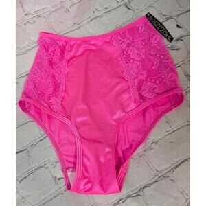 BODYZONE Vintage High waisted panty Neon pink Satiny with lace insert